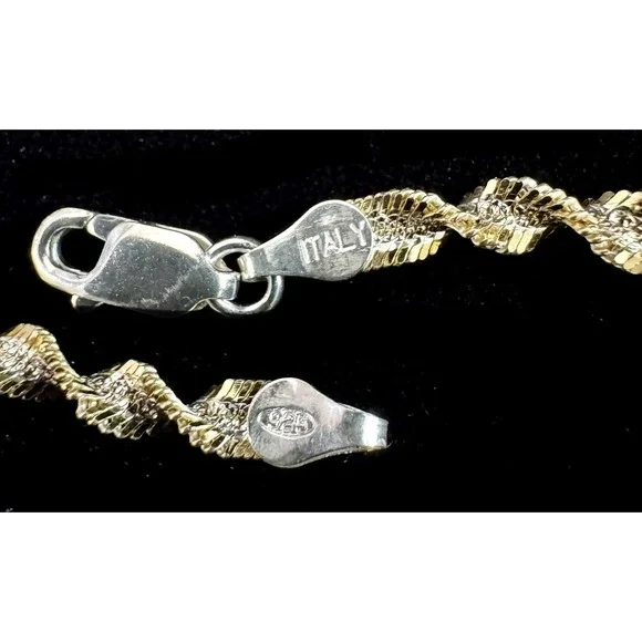 Sterling Silver 925 Italy Two Tone Diamond Cut Twist Chain Necklace 30" 14.26g - Picture 6 of 8